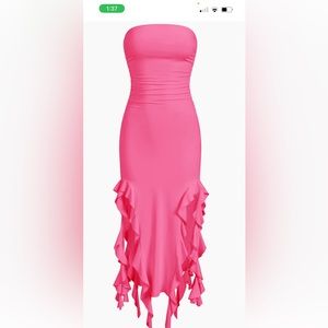 Ruffle Trim Tube Midi Dress - Pastel / S